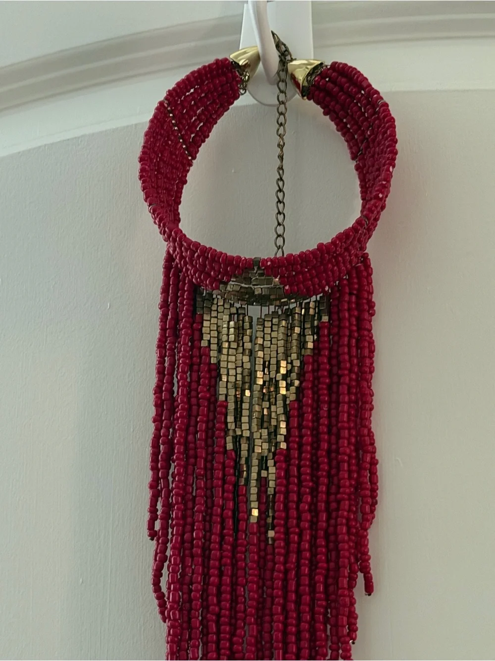 Beautiful Handmade Pink Beaded Fringe Statement Necklace - Designer Style